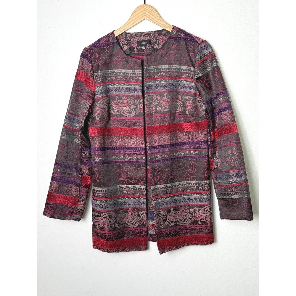 Womens Paisley Stripe Blazer Jacket Size S Open Front Violet B